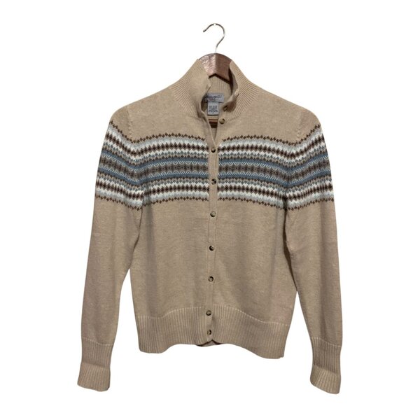 VTG Eddie Bauer Women's Cardigan Angora Fair Isle Beige Blue Sz M Cottagecore - Picture 3 of 16